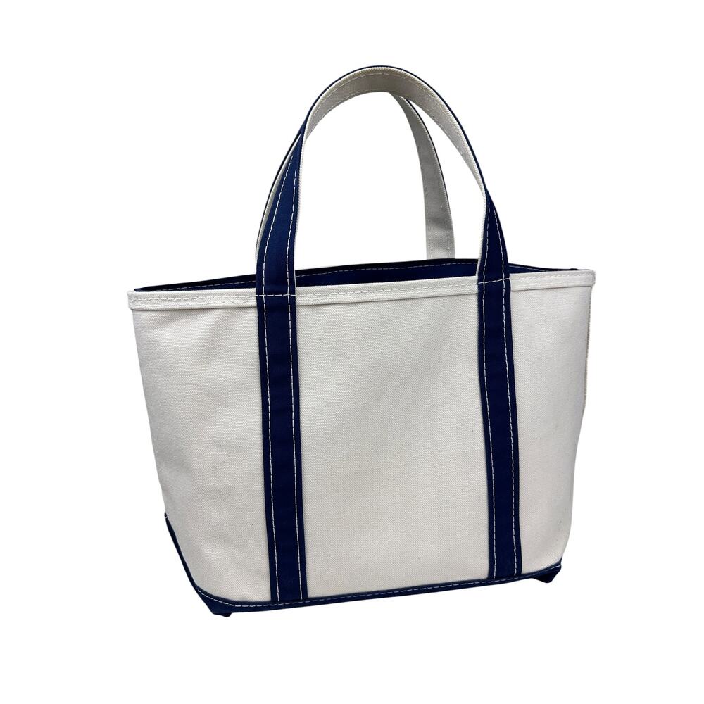 LL Bean Canvas Made in USA Navy Blue Zip Top Boat and Tote Top Handle Tote Bag - Picture 4 of 10